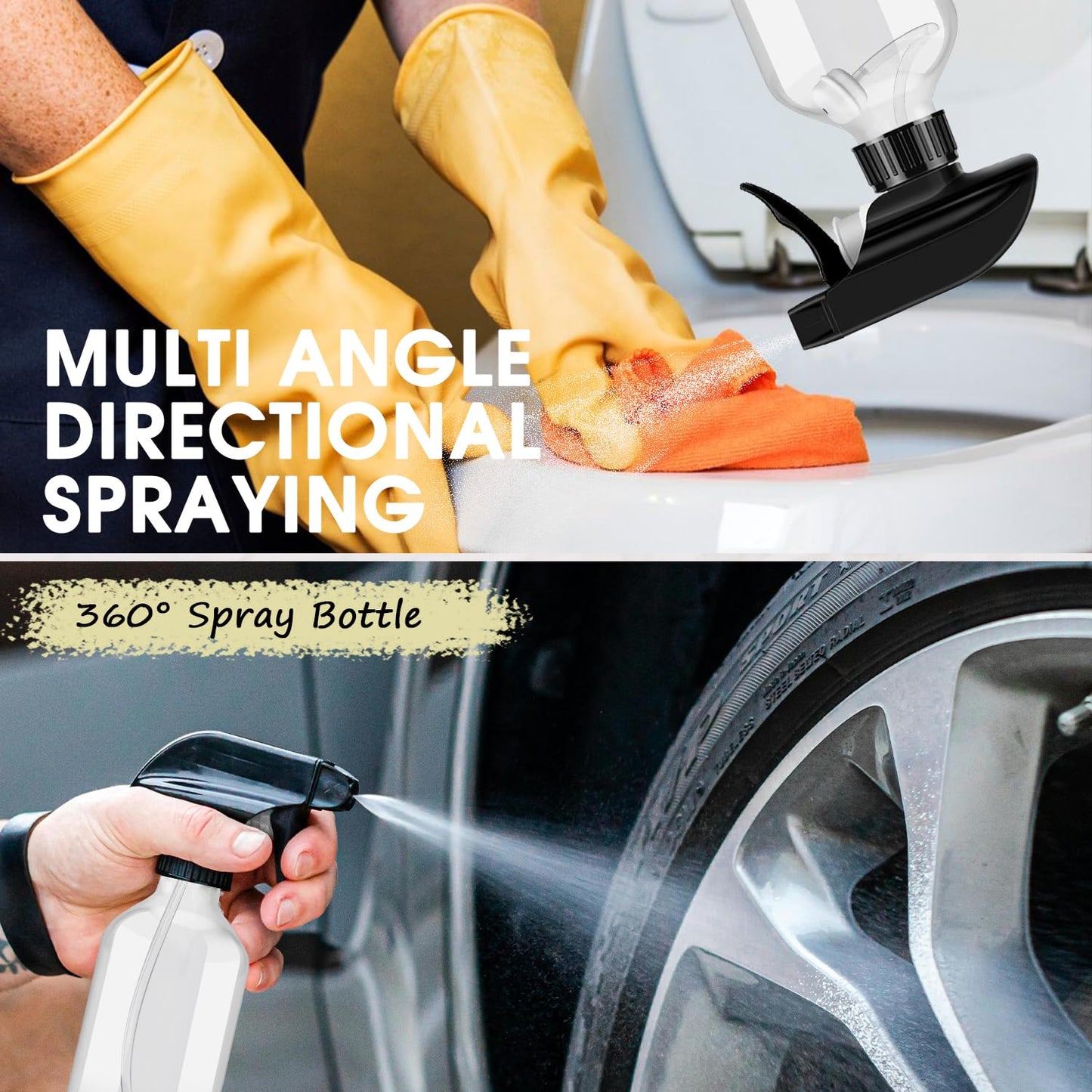 2 Packs Plastic Spray Bottles 360° Water Spray Bottle for Cleaning - 10 oz/300 ml Upside Down Spray Bottle Small Squirt Bottle with Adjustable Nozzle for Hair, Cooking, Plant, Pet (Clear + Brown)