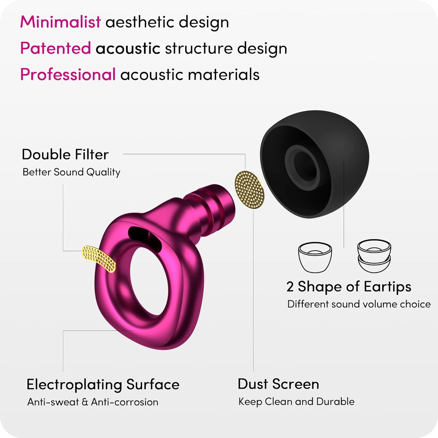 Audree Style Ear Plugs for Noise Reduction, Reusable High Fidelity Earplugs for Concerts, Musicians, Motorcycles, Study, Parent, Party, Flights & Sensitivity, 18-29dB Cancelling, Purple