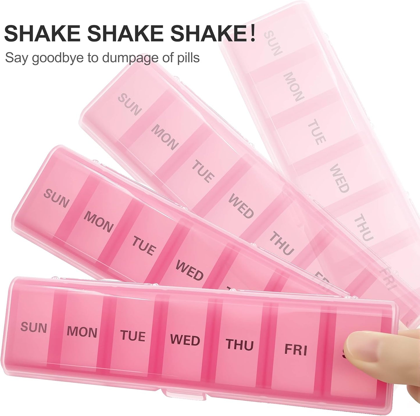 Silicone Weekly Pill Organizer 7 Day, Arthritis-Friendly Medicine Box Daily Pill Box, Large Medicine Case with Shell, Compact Travel Pill Container for Pill, Vitamin, & Fish Oil (Pink)