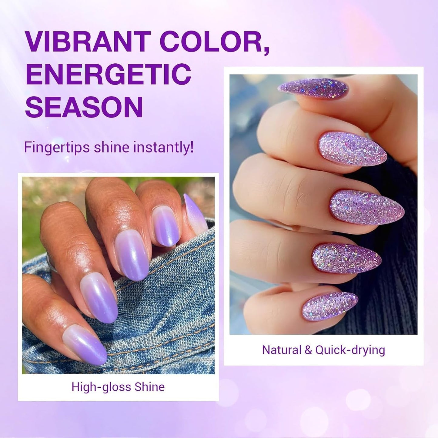 AZUREBEAUTY Nail Polish Set Fast Drying Glitter Pink Purple Spring Summer 4 Colors Lilac Nail Polish Natural Nail Lacquer Fingernail Kit with Top Coat DIY Salon Home