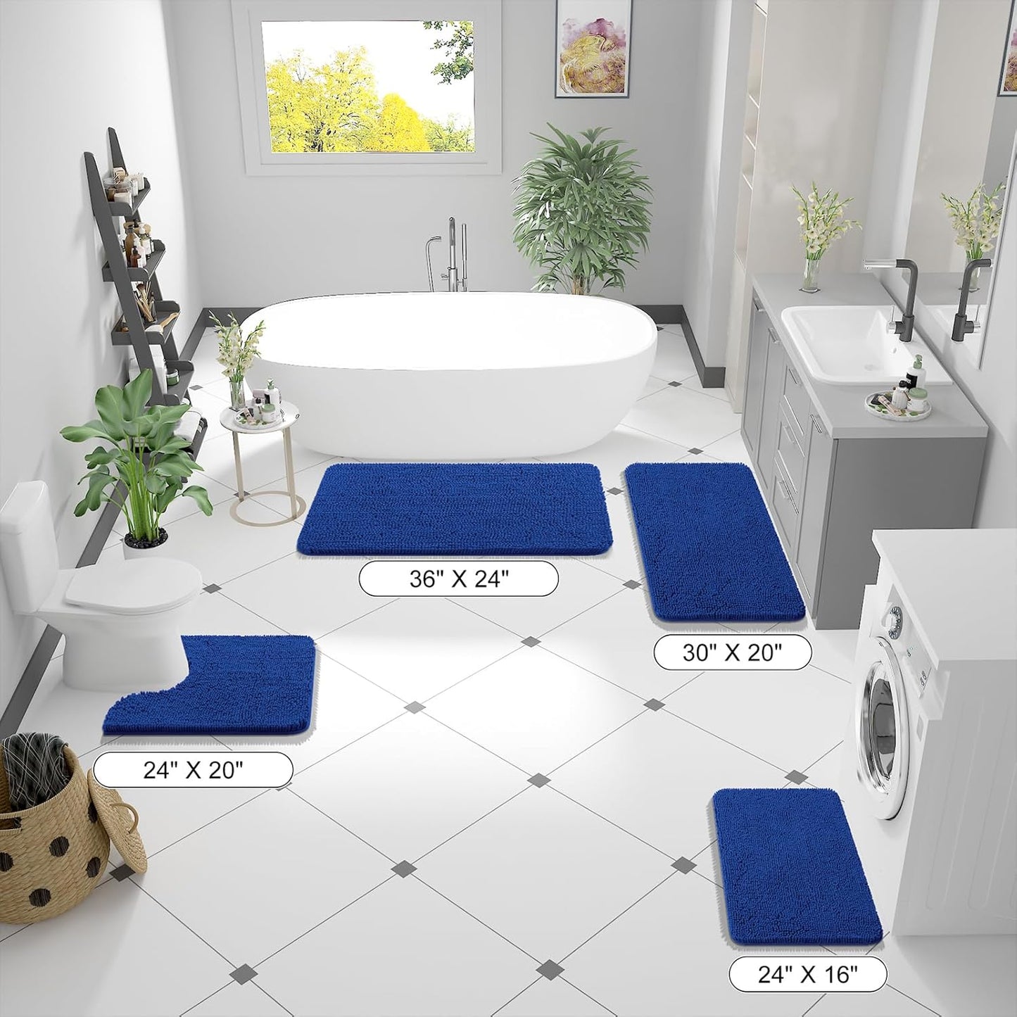 OLANLY Bathroom Rugs 47x17, Extra Soft Absorbent Chenille Bath Rugs, Rubber Backing Quick Dry, Machine Washable Bath Mats for Bathroom Floor, Tub and Shower, Home Decor Accessories, Royal Blue