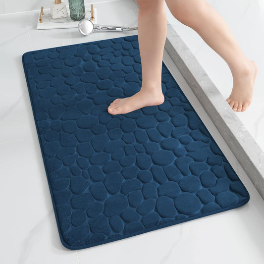 YIHOUSE Memory Foam Runner Rug, Cobblestone Bathroom Runner Rugs Super Water Absorbent Bath Mats for Bathroom Machine Washable Bath Rugs Runner for Hallway Bedroom Laundry Room(24 x 47,Dark Blue)