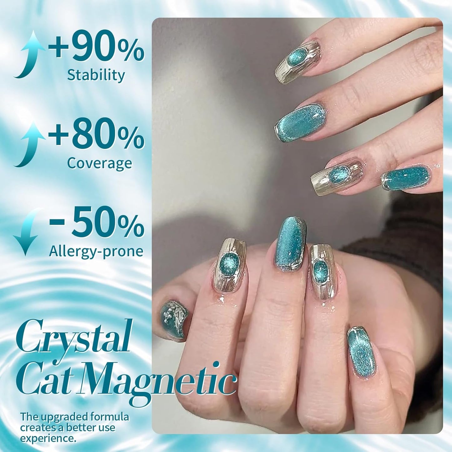 BORN PRETTY Cat Magnetic Eye Gel Nail Polish, Blue Melbourne Glitter Cat Magnetic Gel Nail Polish, Holographic Magnetic Nail Polish for Nail Art Manicure Salon DIY at Home 15ML