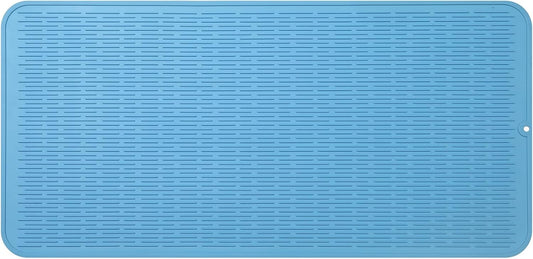 Silicone Dish Drying Mat for Multiple Usage,Easy clean,Eco-friendly,Heat-resistant Silicone Mat for Kitchen Counter or Sink,Refrigerator or Drawer Liner Light Blue 5XL 36inches x 18inches