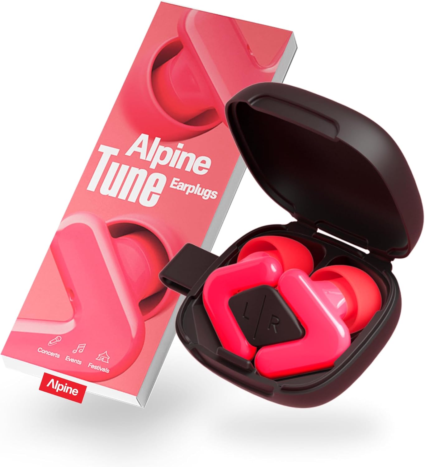 Alpine Tune Earplugs, Concert Ear Plugs for Noise Reduction, High Fidelity Music Quality, 19dB Hearing Protection with Crystal Clear Sound, Incl. 4 Sizes, Parties, Raves, Festivals & Clubs, Neon Pink