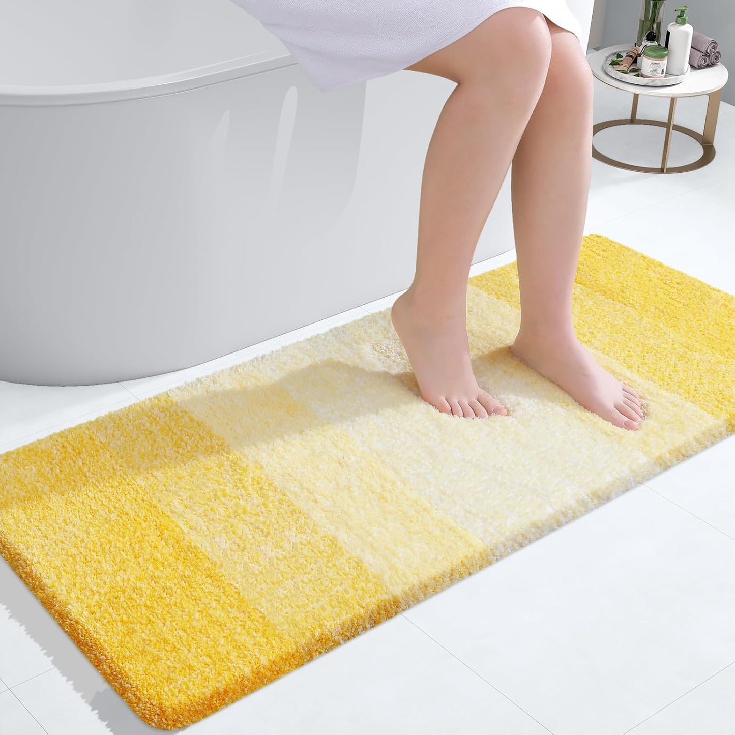 OLANLY Bathroom Runner Rugs 47x24, Extra Soft Absorbent Microfiber Bath Rugs, Rubber Backing, Quick Dry, Machine Washable Bath Mats for Bathroom Floor, Tub and Shower, Home Decor Accessories, Yellow