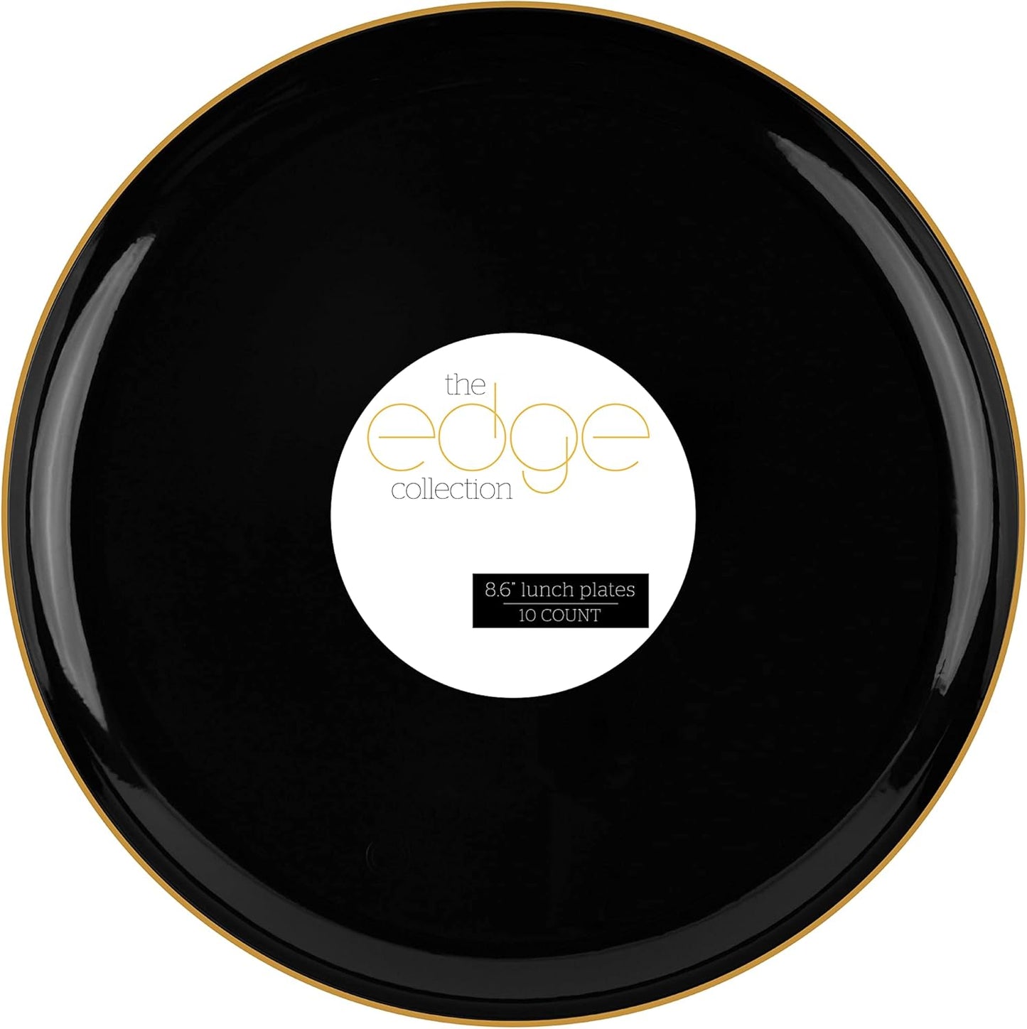 PLASTICPRO [30 Count 8.6 Plastic Party Plates Edge Collection Black with Gold Rim Premium heavyweight Elegant Disposable Tableware Dishes (Black With Gold Rim,