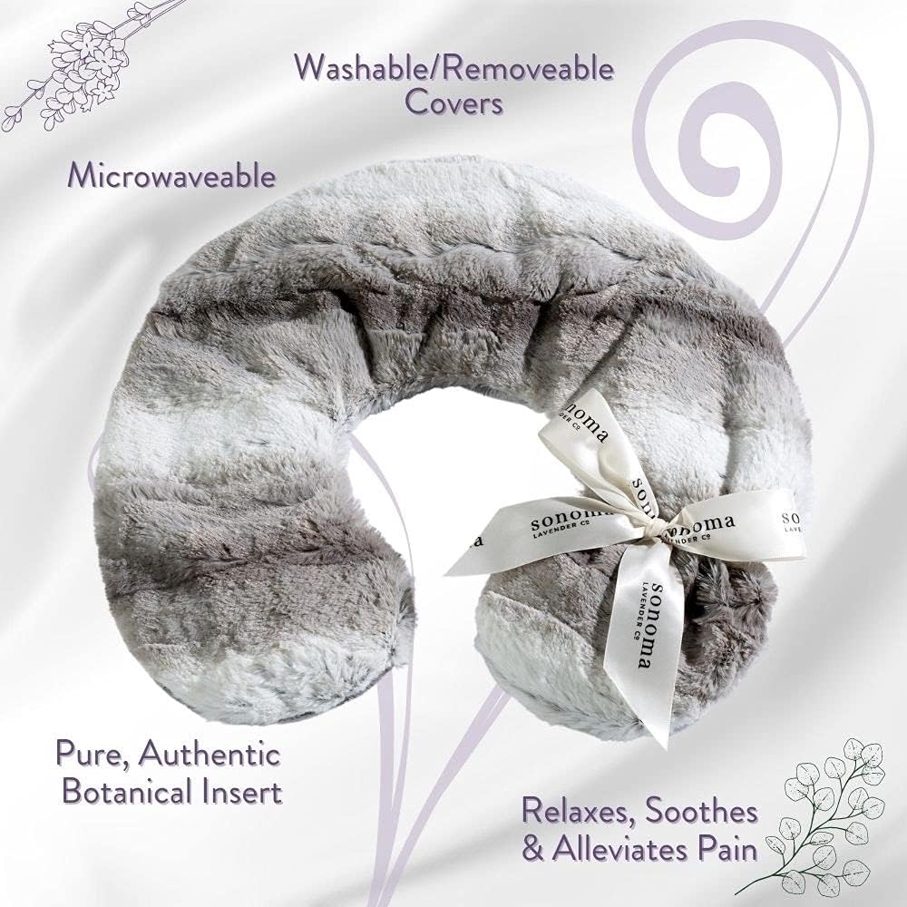 Sonoma Lavender Luxury Lavender Heatable/Chillable Neck Pillow, Microwaveable for Neck and Shoulders with Removable Washable Covers, Great for Relaxation and Pain Relief (Angora Platinum)