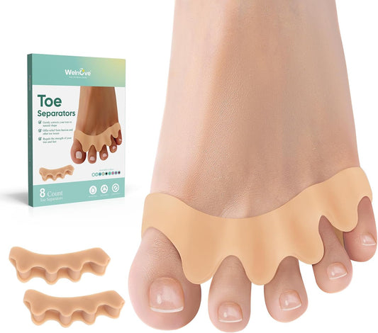 Welnove Toe Separators Bunion Corrector - Toe Spacers for Men Women to Correct Bunions and Relieve Foot Pain - Silicone Toe Spacers for Toe Overlapping Hammertoe Yoga Practice - Beige,8 Pack