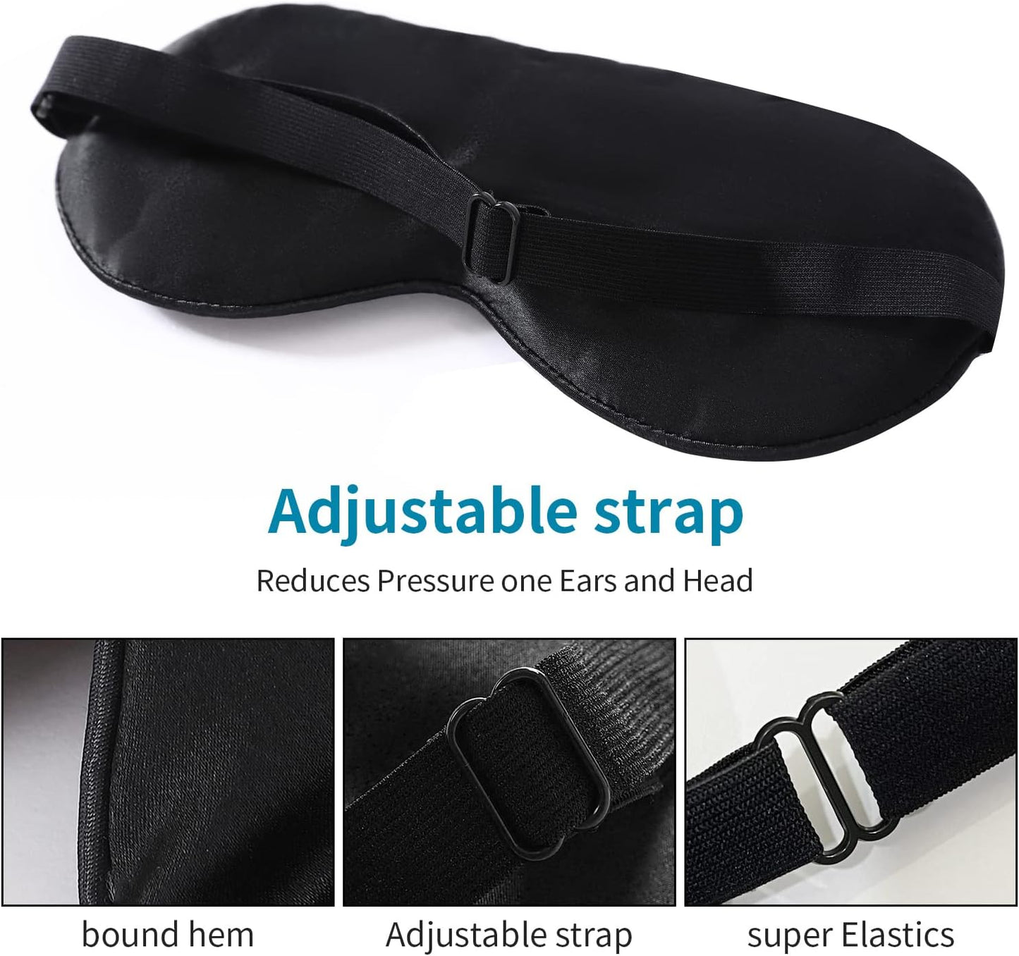 2-Pack 100% Real Natural Silk Eye Mask, Silk Sleeping Mask, Shade Puffy Eye Gift with Adjustable Straps, Sleep Eye Mask, SHJINJU Eye Mask Shade (Black and Light Grey)