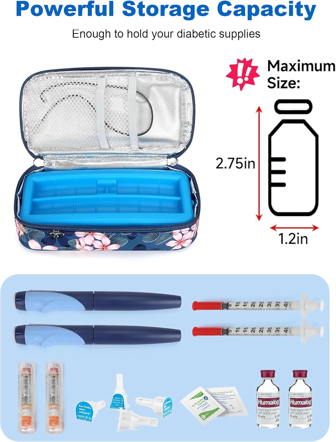 Insulin Cooler Travel Case for Pen & Vials - TSA Approved Temperature Display Diabetic Medication Cooling Bag with Protective Ice Brick, Refrigerated Diabetes Supplies Carrying Organizer(Magnolia)
