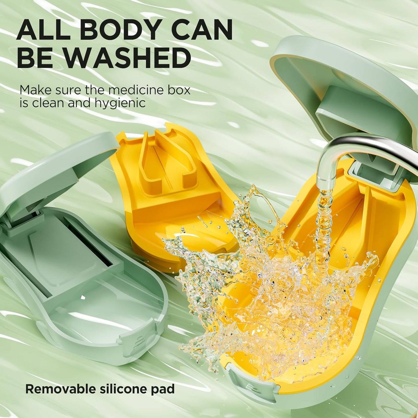 Pill Cutter for Small and Tiny Pills - Pill Splitter with Detachable Silicone Pad - Easy Open Snap Button. Wrap-Around Blade Guard Prevents Cuts. Back Storage (Green)