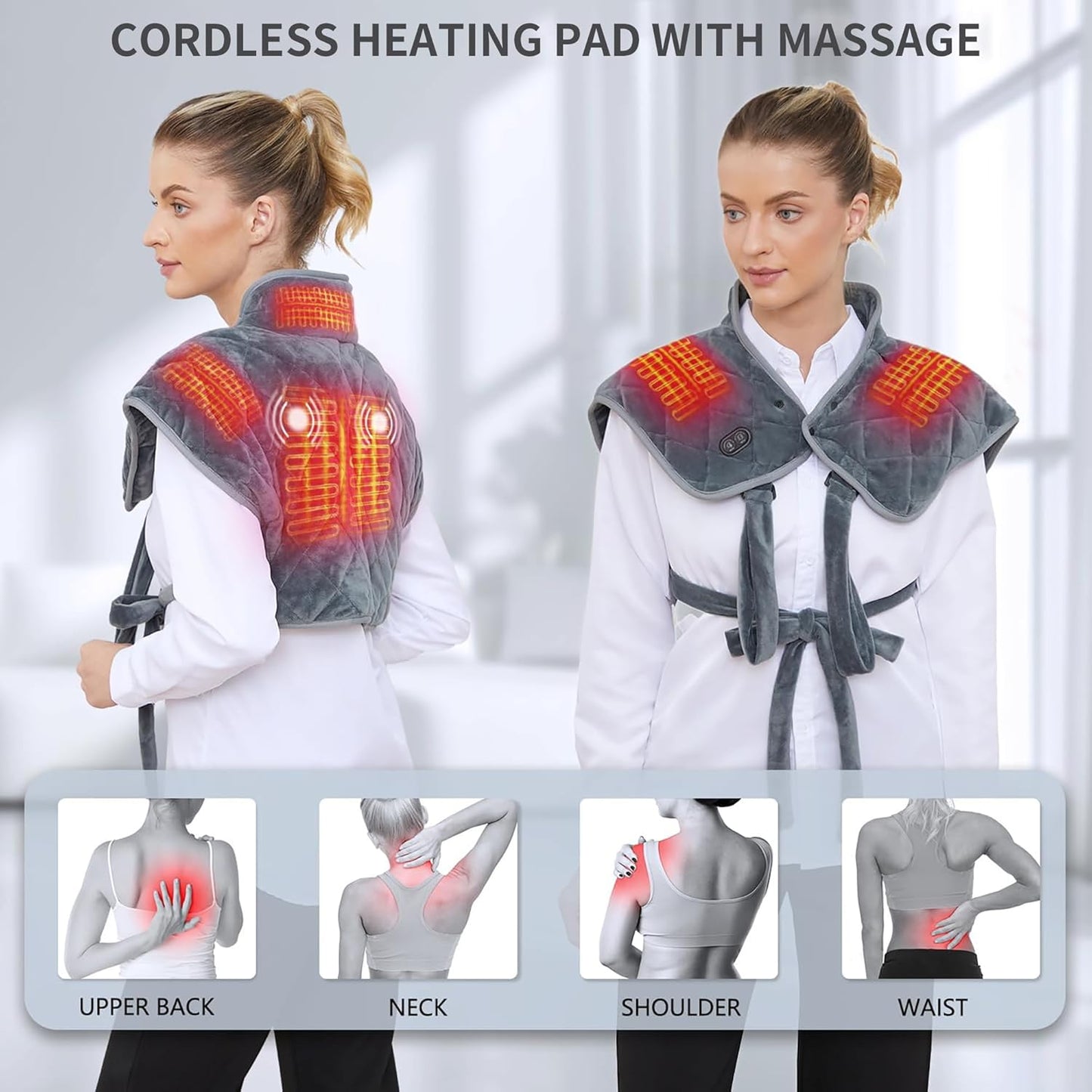 Vofuoti Portable Heating Pad for Neck and Shoulders, Cordless Heating Pad with Battery and 3 Heat Settings, Weighted Electric Heated Neck Shoulder Wrap, 16'' x 22'', 2.2lbs
