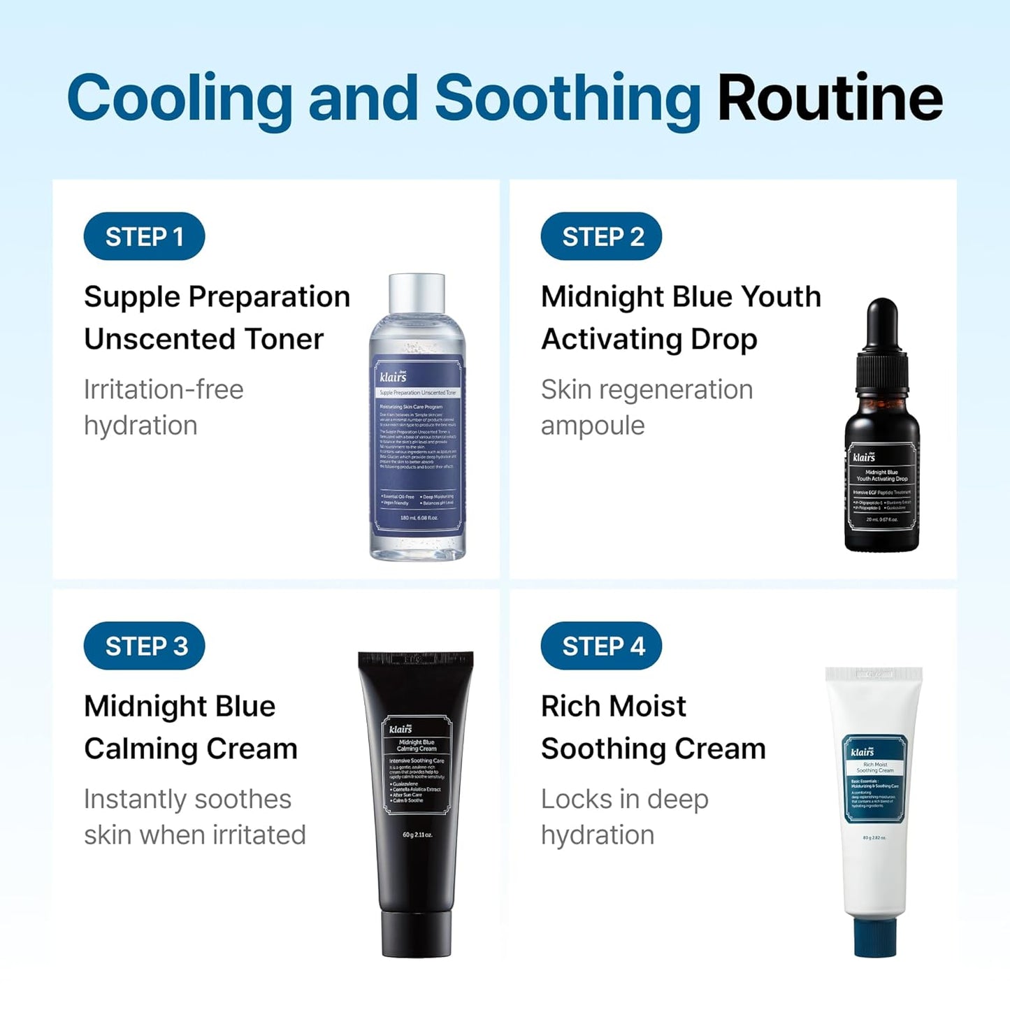 DearKlairs Midnight Blue Calming Cream – Soothing Face Moisturizer for Oily & Sensitive Skin, Redness Relief & Hydrating, Lightweight Texture, 2 Fl Oz