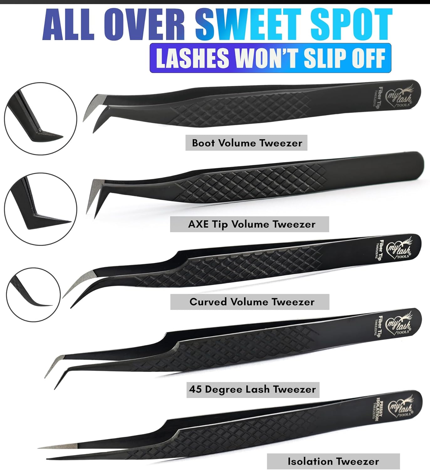 Fiber Tip Lash Tweezers Eyelash Extension Tweezers for Lash Extensions Precision Boot Volume Lash Tweezers Japanese Steel Curved Isolation Tweezer Set fiber grip tweezers (Black, 5pcs)
