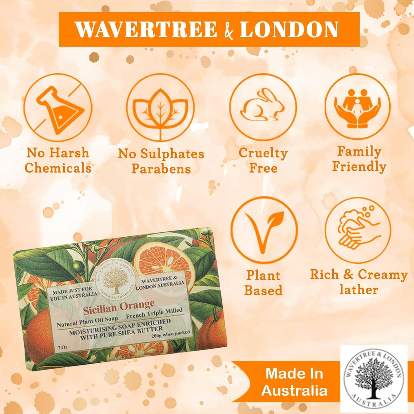 Wavertree & London Sicilian Orange Scented Natural Soap (1 Bar)