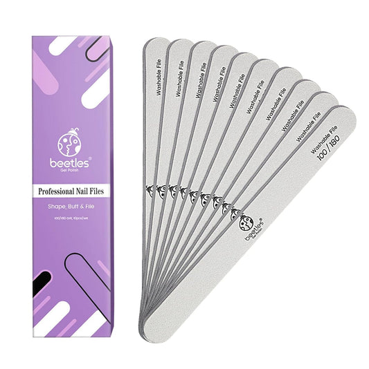 Beetles 10 PCS Professional Nail File Set, Double Sided Emery Board 100/180 Grit Nail Files Manicure Tools Kit for Home and Salon Use Acrylic False Nails