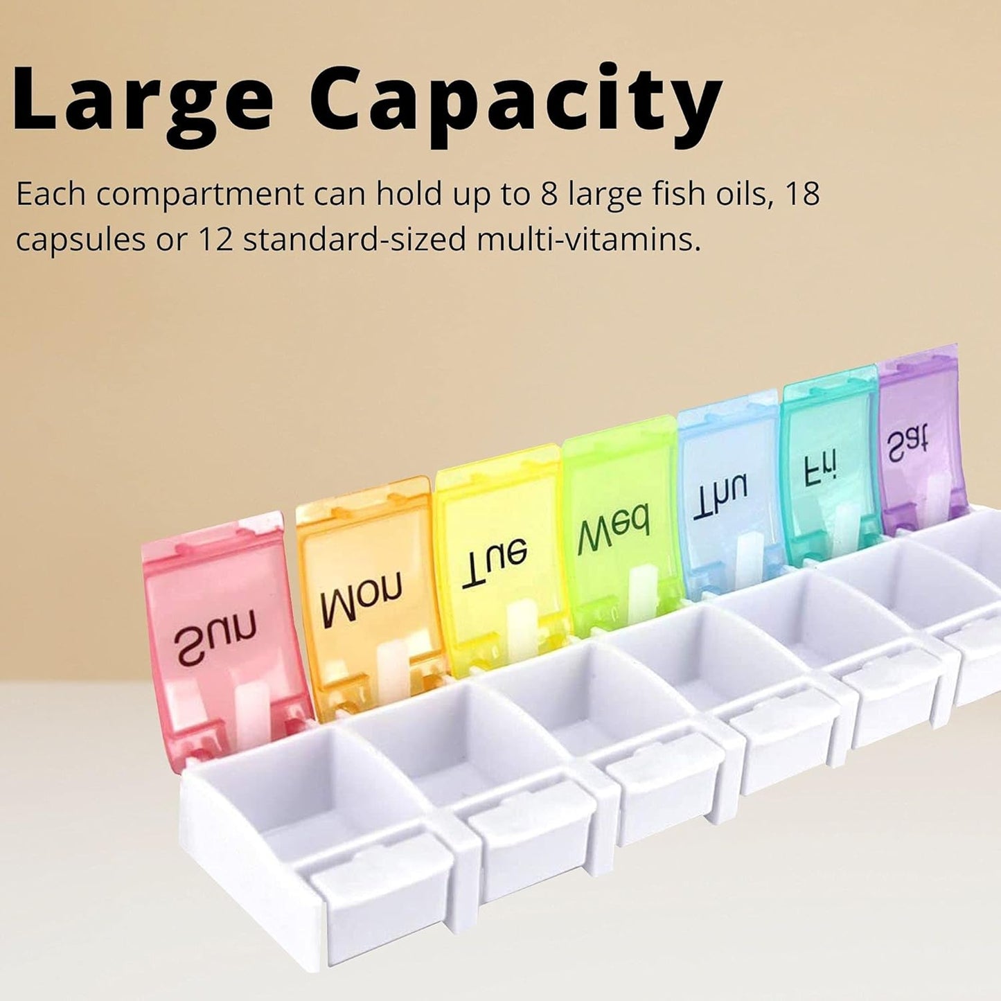 PERFORMORE 2 Pack of Portable Weekly 7-Day Pill Organizer, Travel Medicine Box, Rainbow Color, BPA Free with Easy Push Button Design Case Holder for Pills, Vitamin, Supplements and Medicine