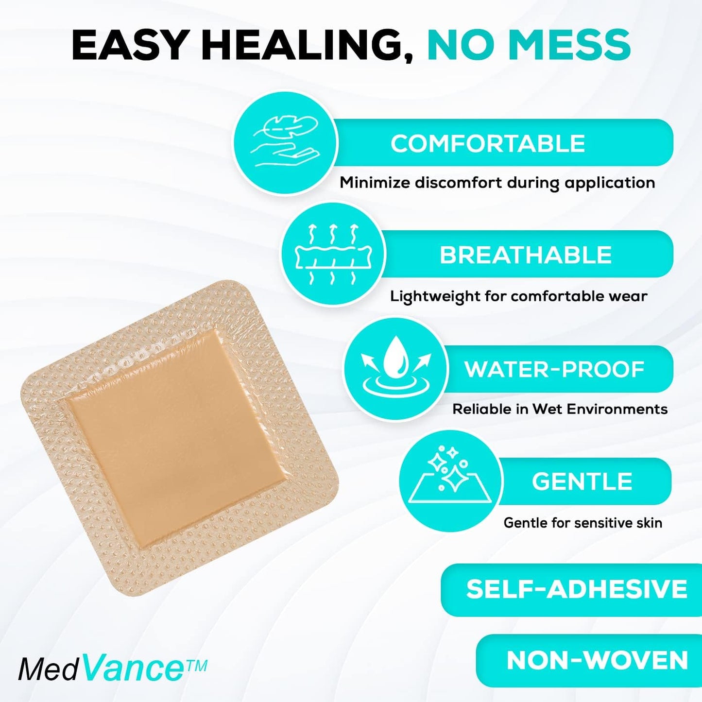 MedVance TM Silicone - Bordered Silicone Adhesive Foam Dressing Size 4"x4" (2.7"x2.7" pad), Box of 10 dressings