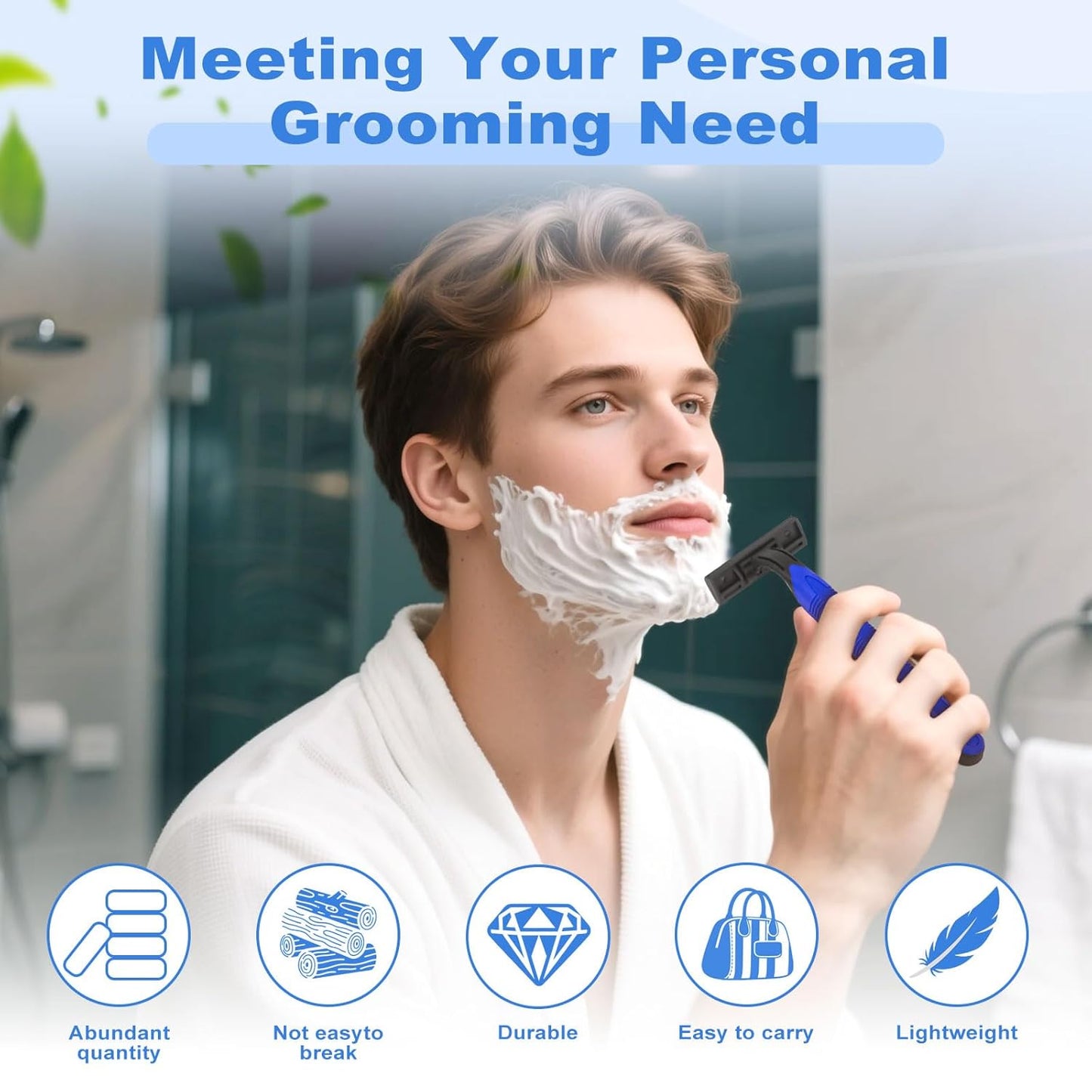 Disposable Twin Blade Razors in Bulk, Individually Wrapped - Clear Safety Cap, For Homeless, Hotel, Airbnb, Travel (pack of 50,blue)