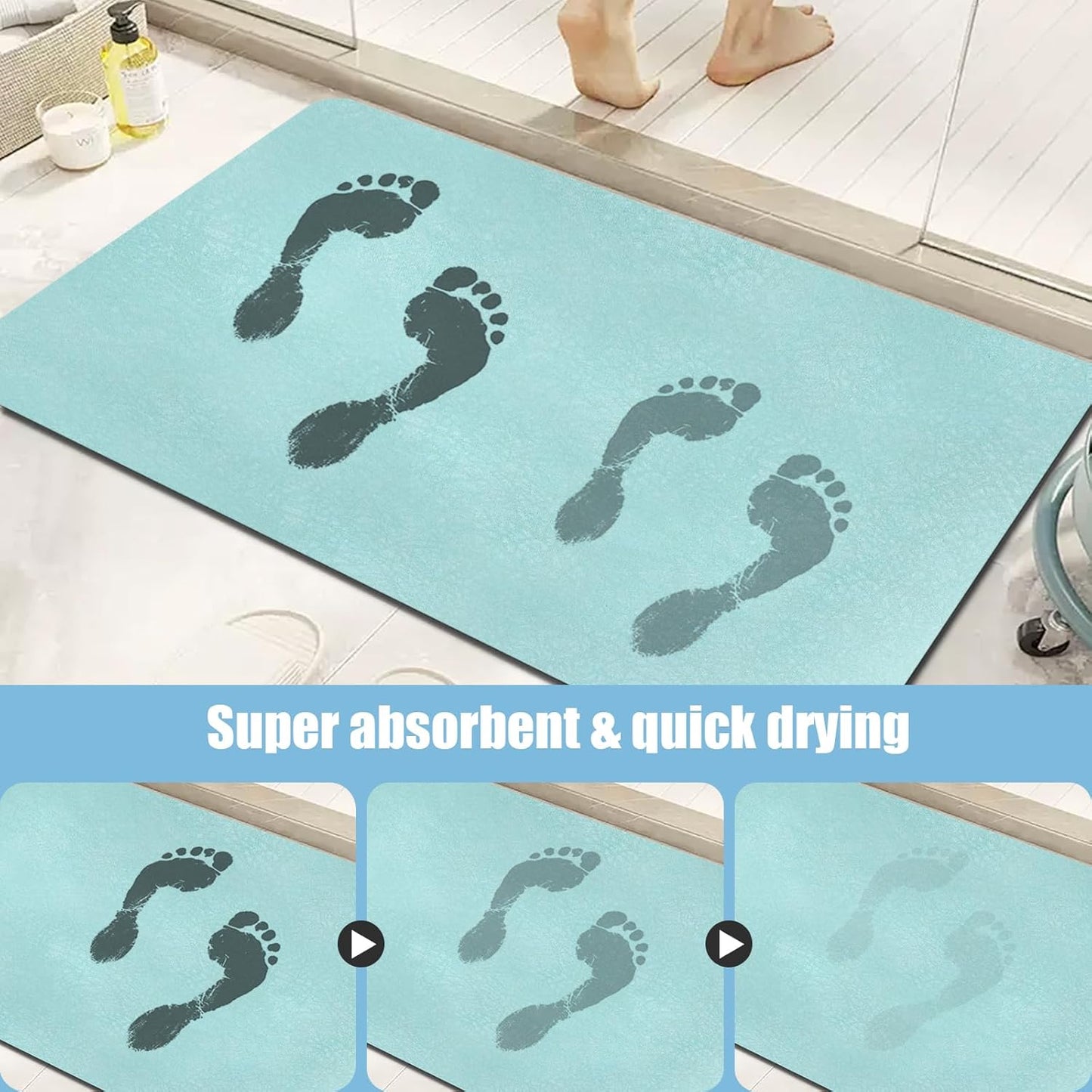 Diatomaceous Earth Bath mat Bathroom Rugs Super Absorbent Quick Dry Non Slip Bath Mat Thin Bathroom Floor Mats Fit Under Door-Shower Rug for in Front of Bathtub Shower, Green, 19.6"x31.5"