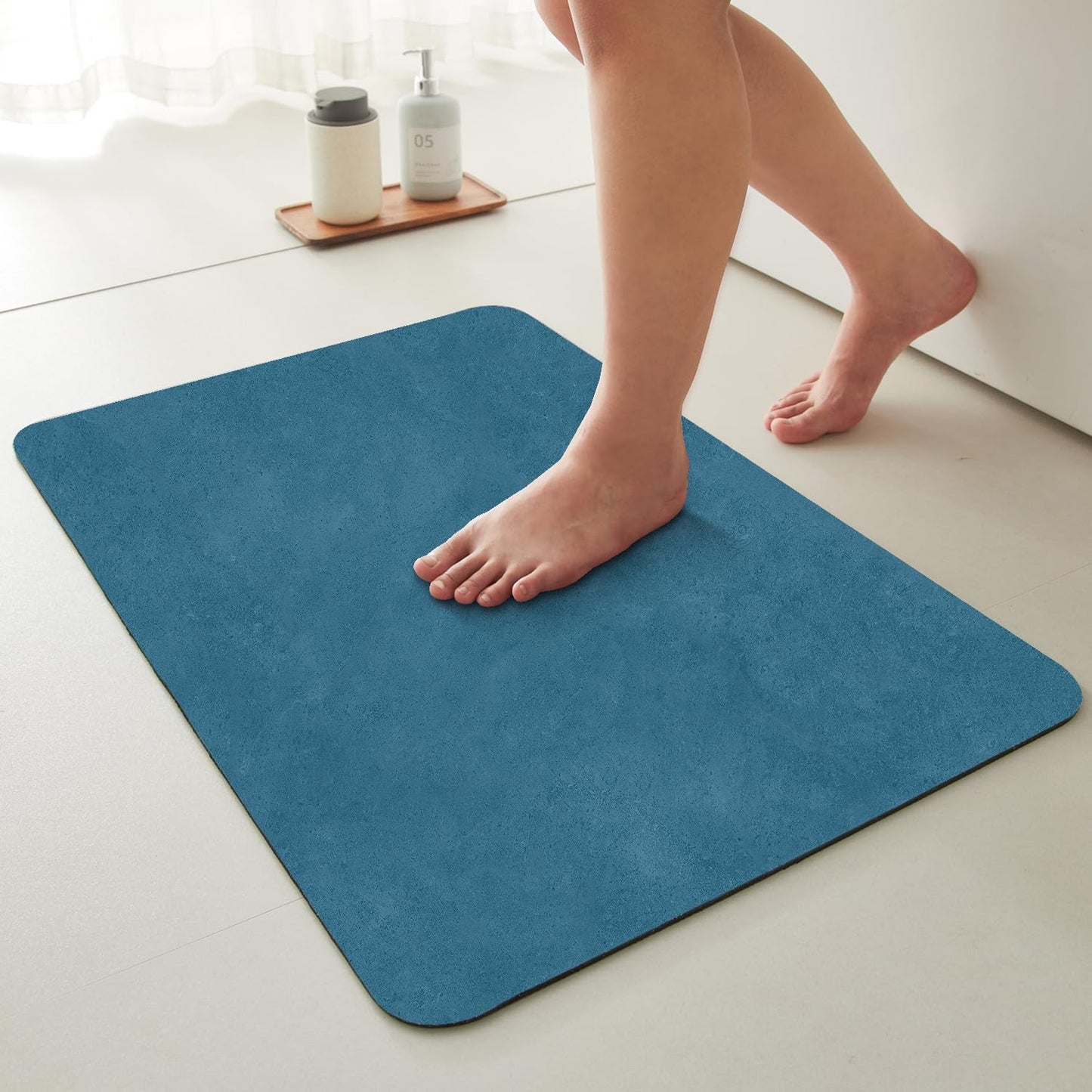 Bathroom Mat Quick Dry, Bathroom Rugs Non Slip Washable Thin Absorbent Bath Mat Fits Under Door Bathroom Floor Mat Perfect for Bath, Shower, or Sink 20"x30" Denim Blue