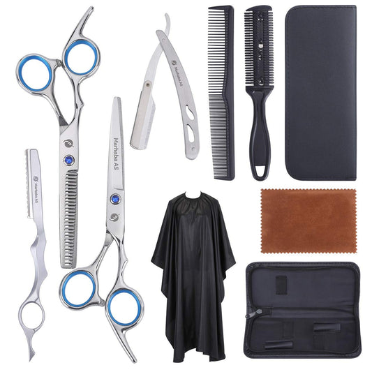 Hair Scissors Kit – 10 Pieces Stainless Steel Precision Shears for Dry & Wet Hair, Professional and Personal Hair Cutting Set for Men and Women, Sharp Barber Tools with Accessories