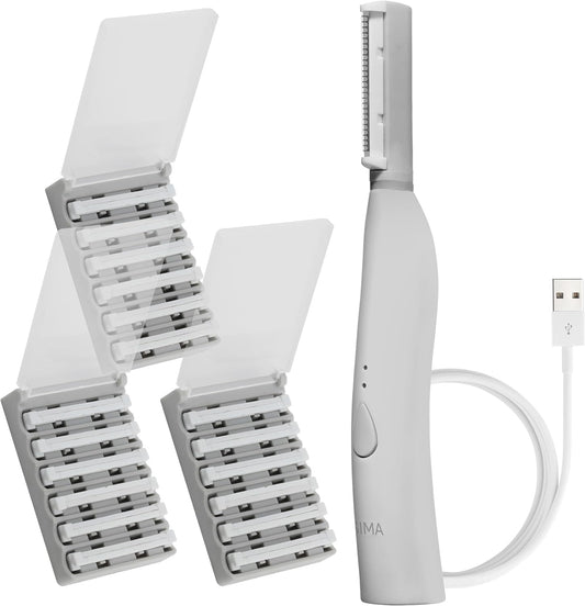 SPA SCIENCES - SIMA Patented Dermaplane Razor for Women Face – Painless 2-in-1 Facial Exfoliation & Peach Fuzz Hair Removal – Anti-Aging – 3 Speeds – Rechargeable – 19 Weeks Treatment