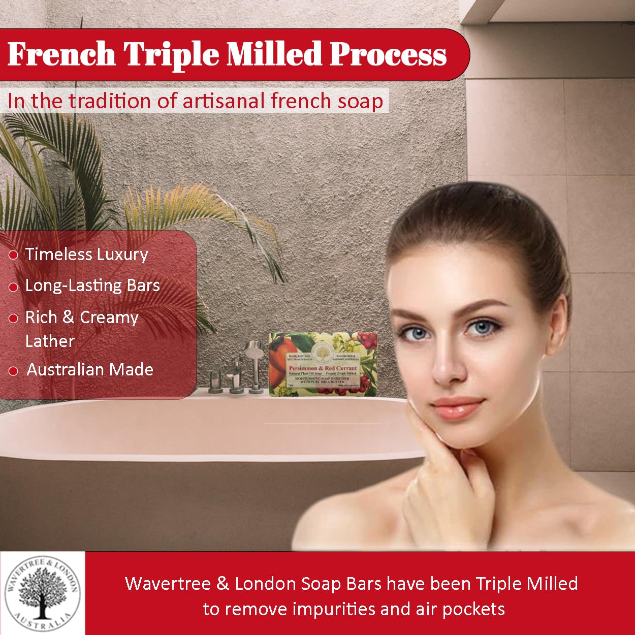 Wavertree & London Persimmon & Red Currant Scented Natural Soap (8 Bars), 7oz Moisturizing French Triple Milled Soap Bars enriched with shea butter - Pure Plant Oil Bath & Body Bars for All Skin Types