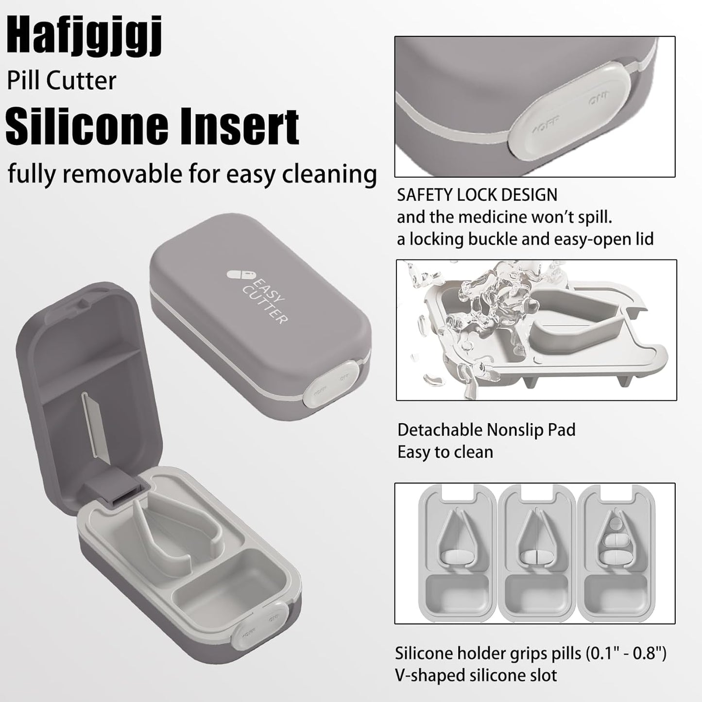 Pill Cutter Splitter for Small or Large Pills with Safety Lock - Accurate and Easy Travel-Friendly Design for Daily Use (Gray)