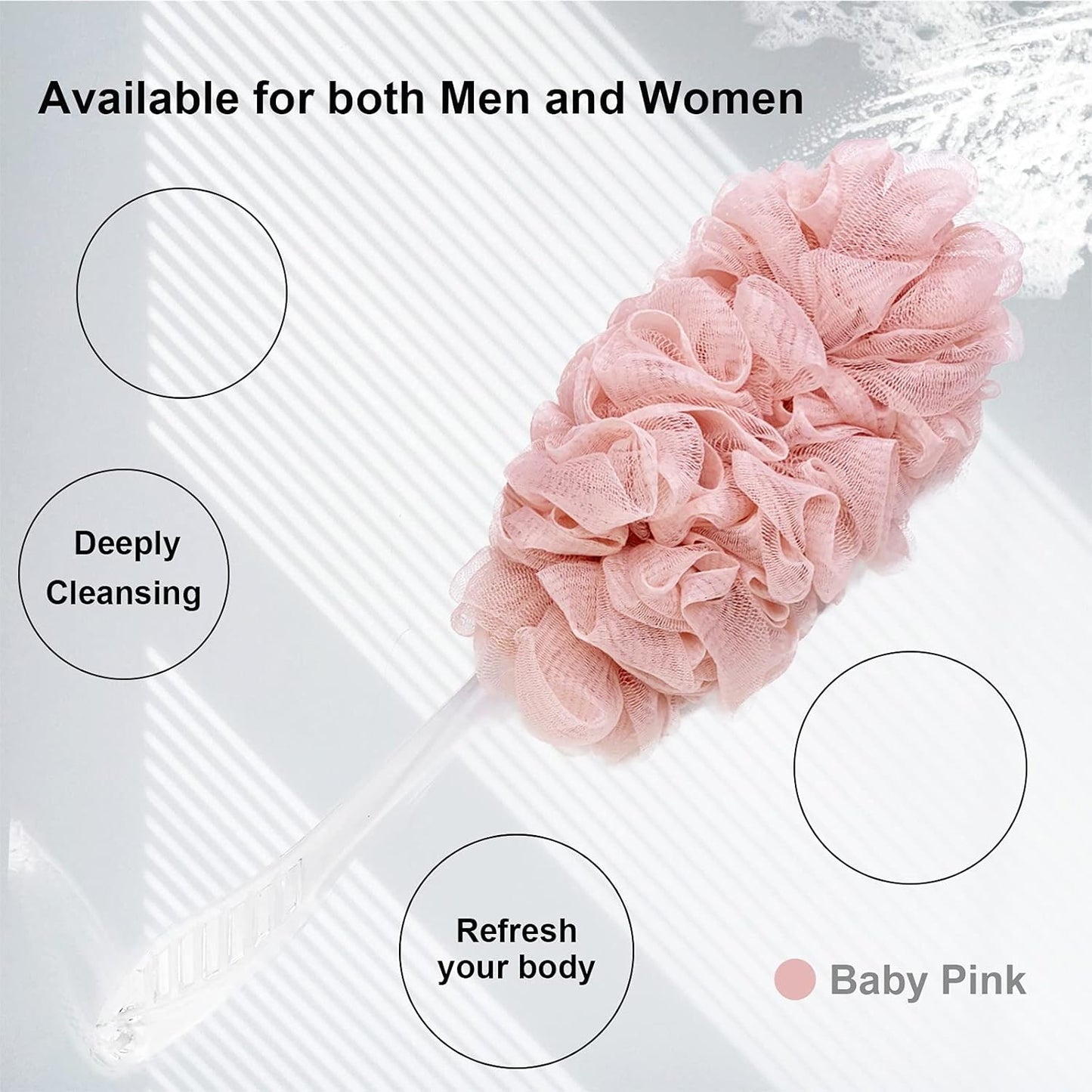 PPHAO - Back Loofah on a Stick for Men - Bath Brush Long Handle for Shower Elderly - Loofah Sponge for Women - Plastic Loofah - Bath Body Brush - Pink Loofah - 2Pack