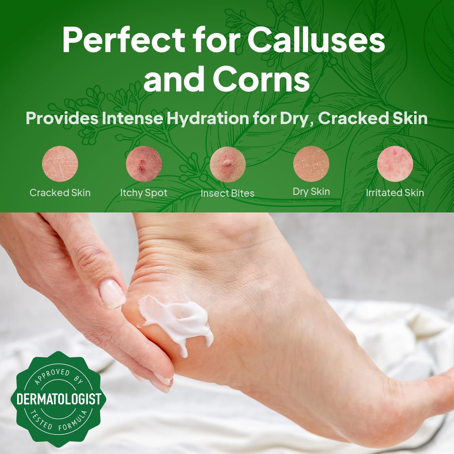 2 Pack Foot Cream for Dry Cracked Feet and Heels - Natural Moisturizer, Corn, Calluses Treatment - Skin, Body Lotion, Panthenol, Tea Tree Oil, Menthol 1.7 Oz