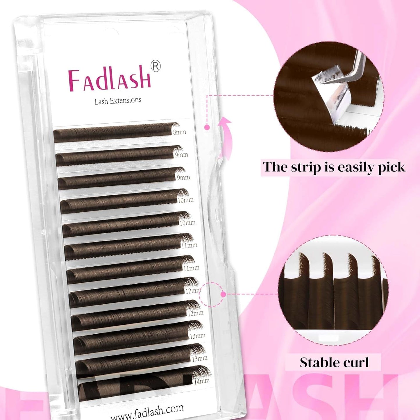 FADLASH Colored Lash Extensions Dark Brown Lash Extension Easy Fan Volume Lashes C/D Curl Volume Eyelash Extensions 0.07 Self Fanning Eyelash Extension Supplies (Dark Brown-0.07D, 8-14mm)