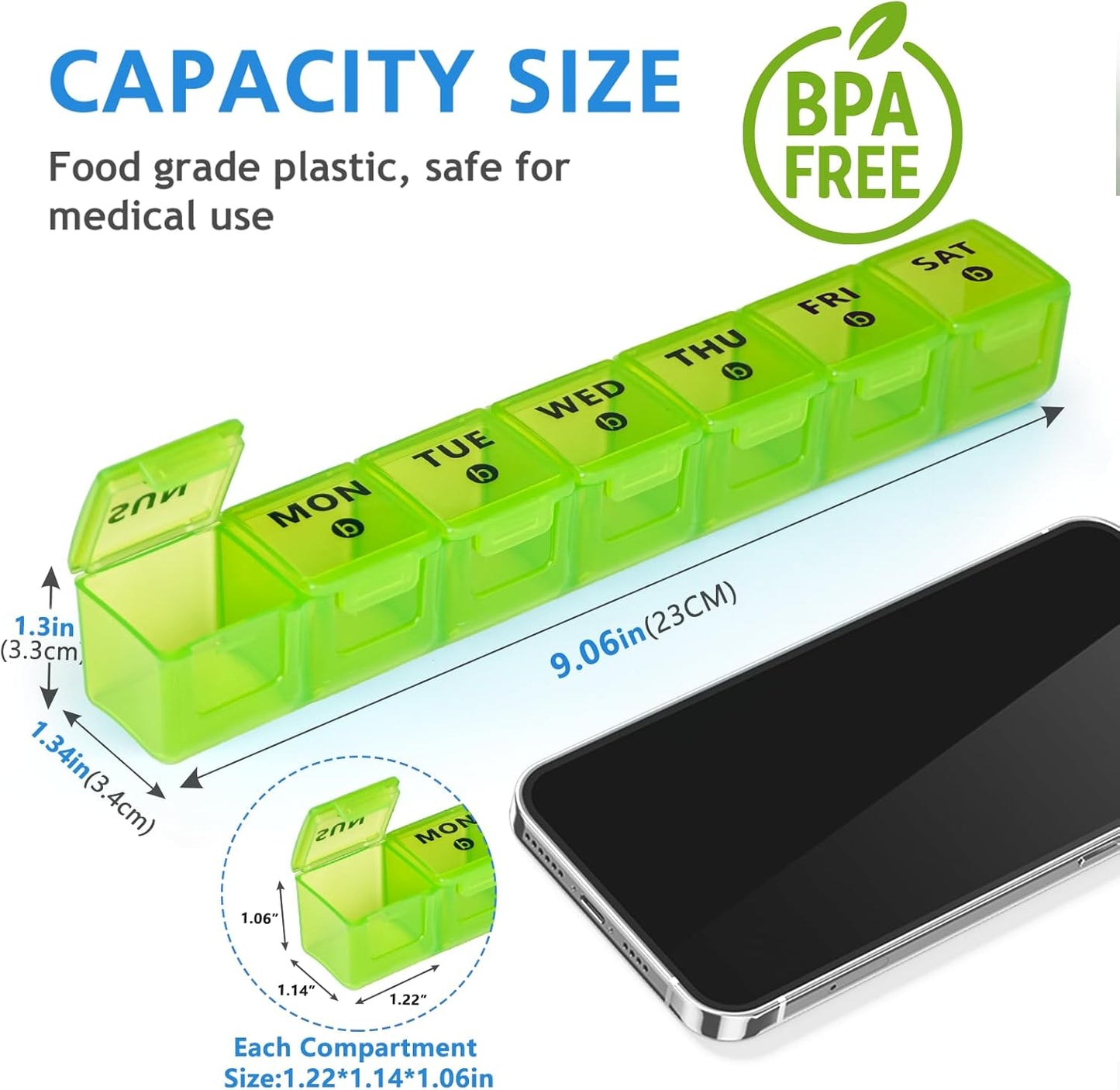 2-Pack Large Weekly Pill Organizer,Vitamin Pill Box Organizer 7 Day with Big Compartments, Am Pm Pill case for Travel,XL Medicine Organizer 14 Day for Fish Oils, Vitamin Holder Supplement