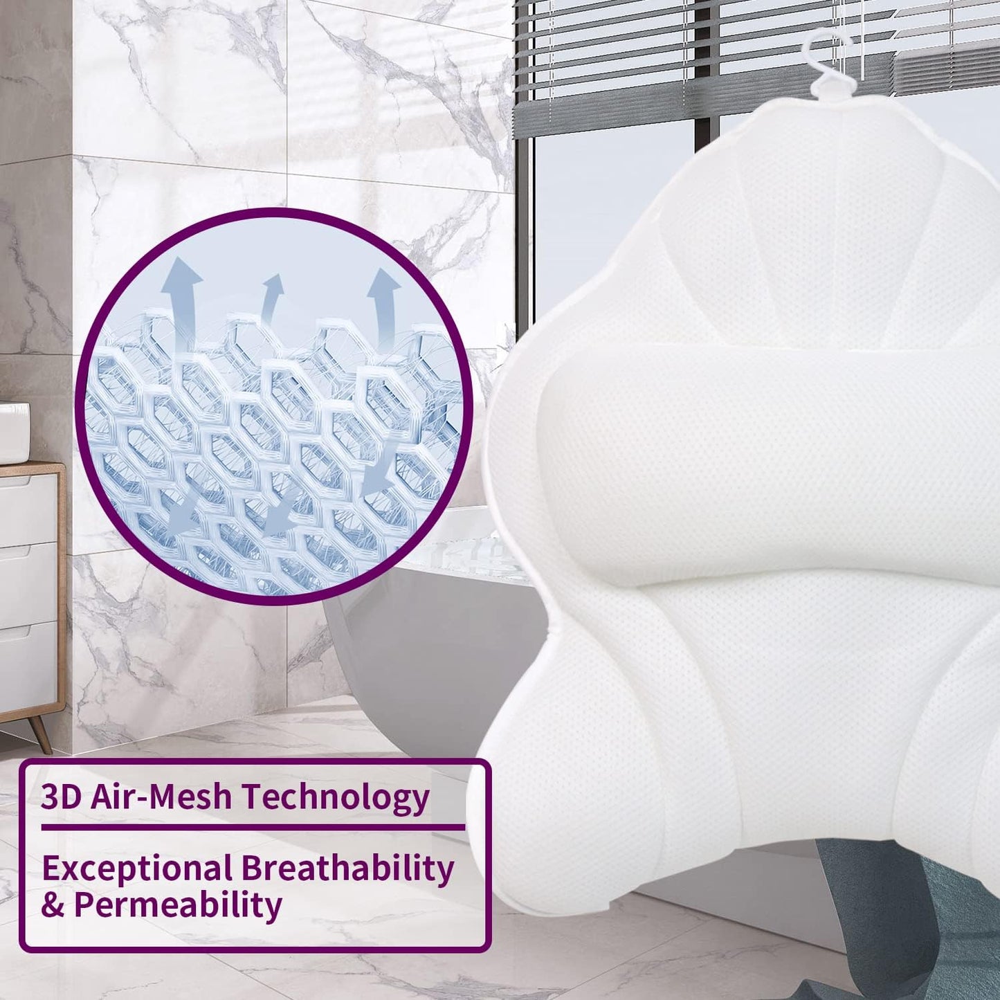 Extra Thick Large Bath Pillow with Neck,Back,Head Support for Bathtub, Spa, Soaking White(21''x17'')