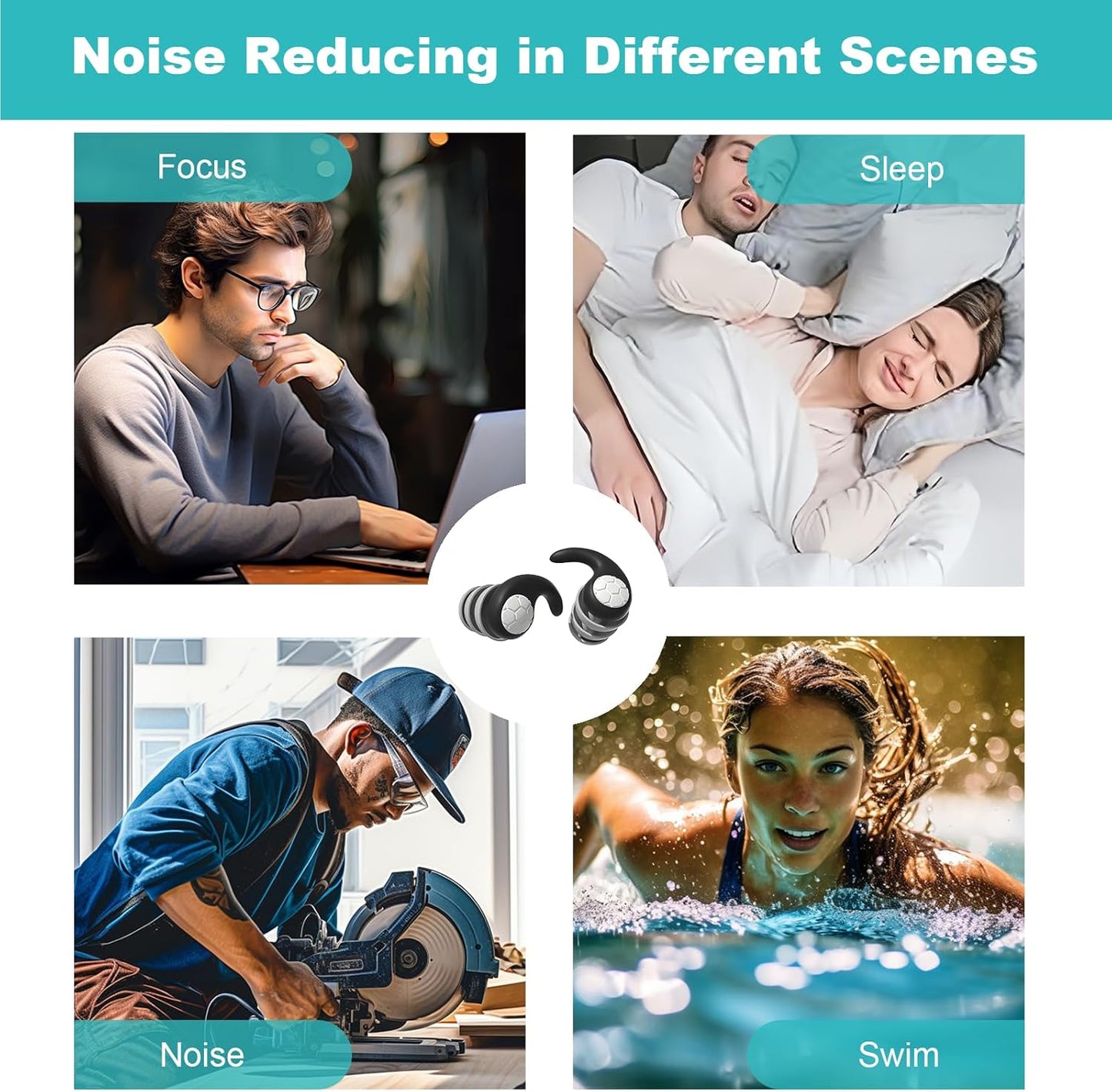 Ear Plugs for Sleeping - Noise Cancelling - Earplugs for Sleep, Swimming, Snoring Blocking, Concert, Work - Soft Silicone, Reusable, Washable - Noise Reduction up to 32dB - Black