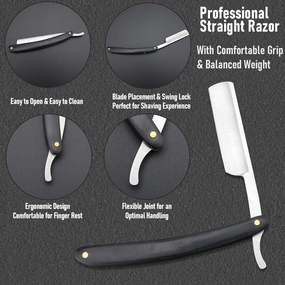 Professional Straight Edge Barber Razor,Straight razors for men, Premium Stainless Steel Shaver Razor with Shaving Strop for Men Home & Salon Grooming Using (NO.188)