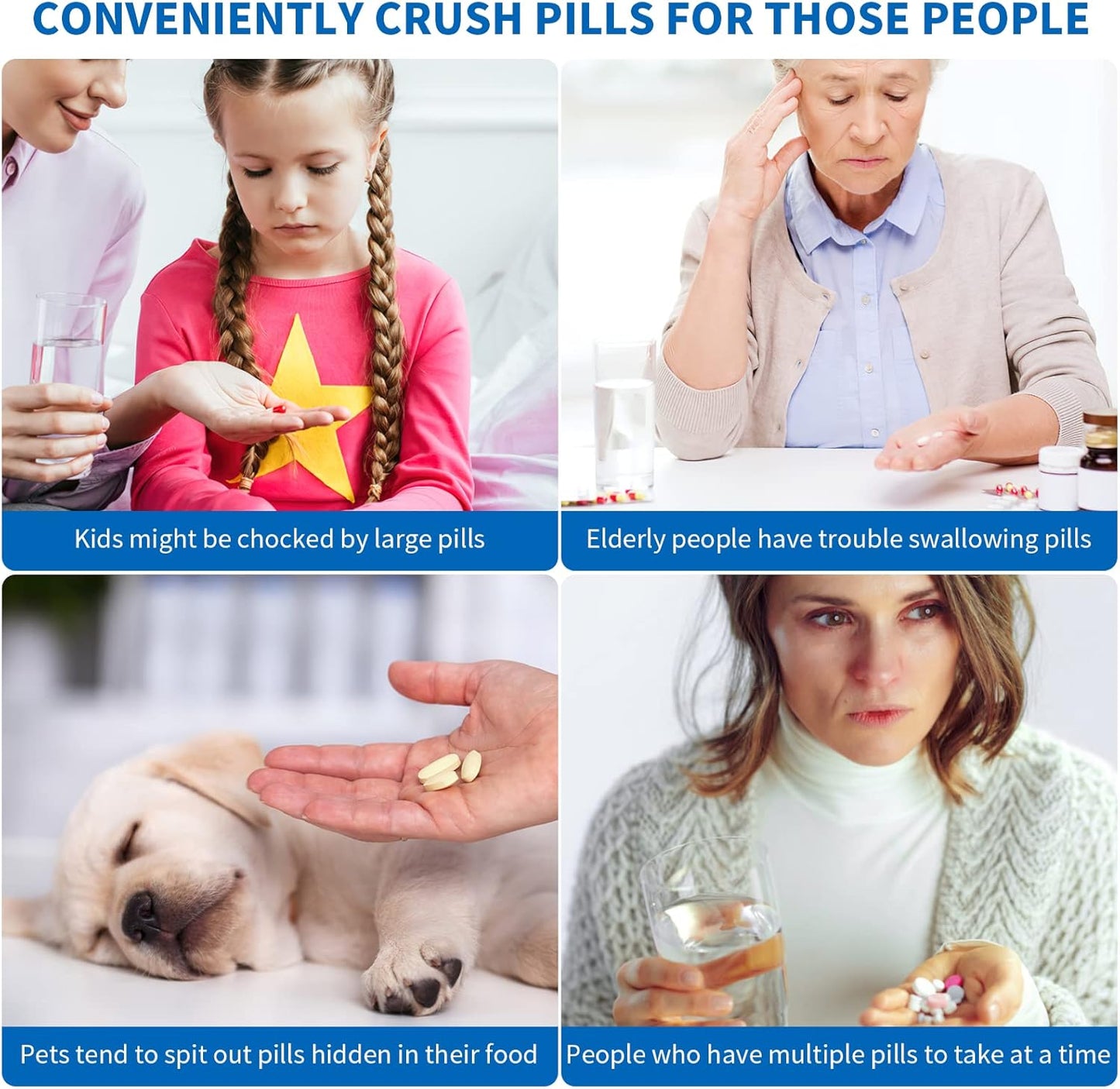 Cordless Electric Pill Crusher Grinder Pulverizer - Grind and Pulverize Multiple Pills, Small and Large Medication and Vitamin Tablets to Fine Powder - Removable Grinding Cup for Easy Cleaning