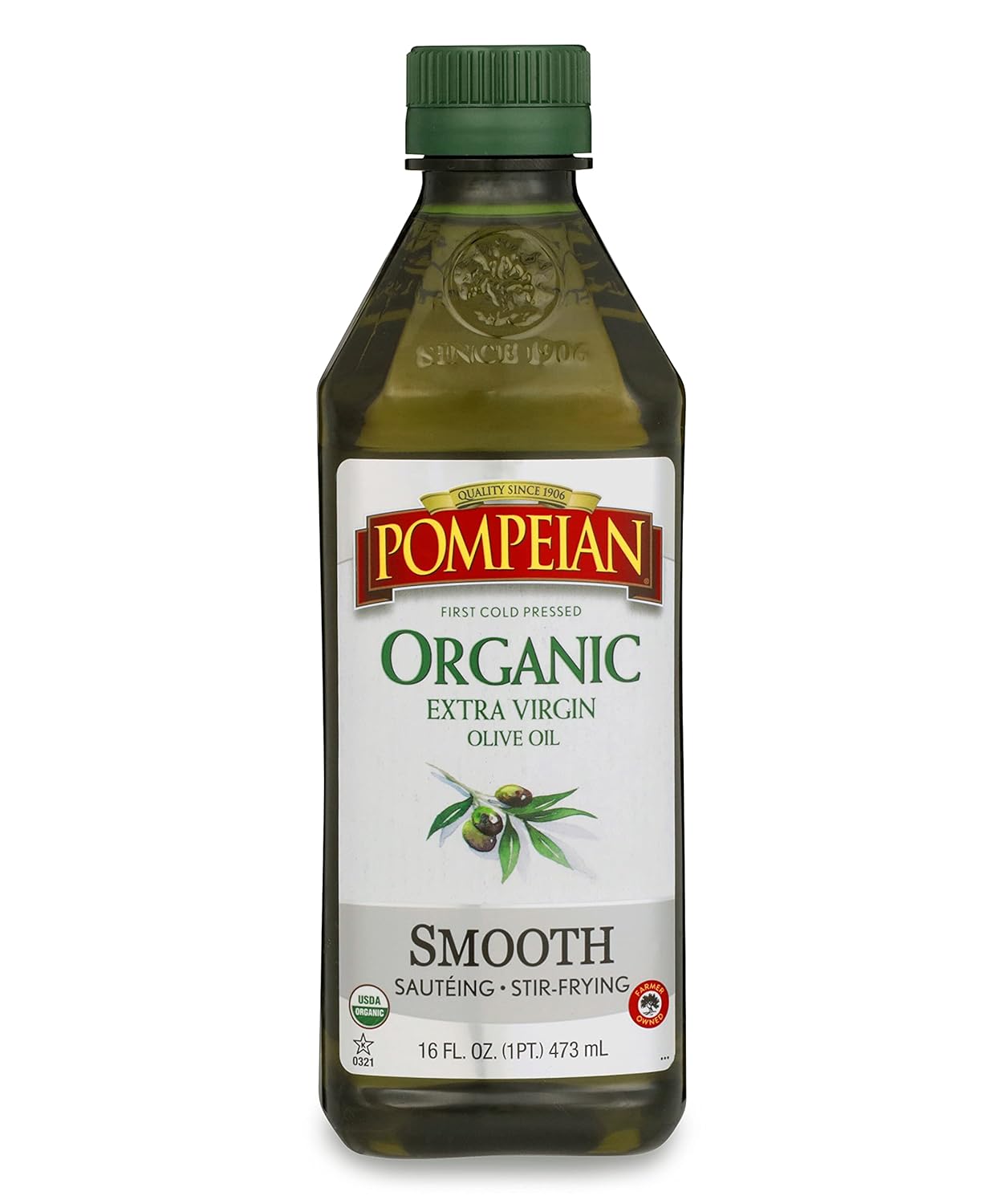 Pompeian USDA Organic Smooth Extra Virgin Olive Oil, Contains Polyphenols, First Cold Pressed, 16 Fl Oz