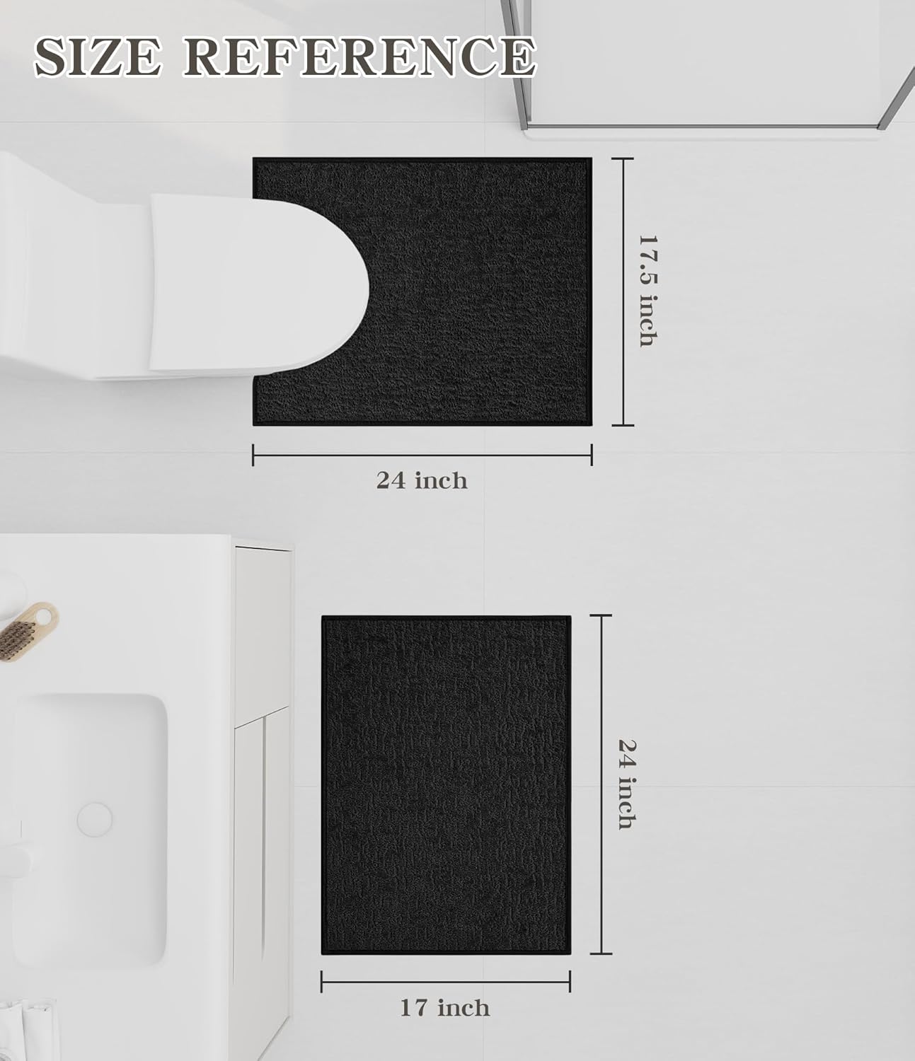 chakme Bathroom Rug Sets 2 Piece, Ultra Thin Bath Mat Quick Dry Bath Mat Set, Absorbent Bath Mat for Bathroom Non Slip Machine Washable, (Black, 2 Piece)