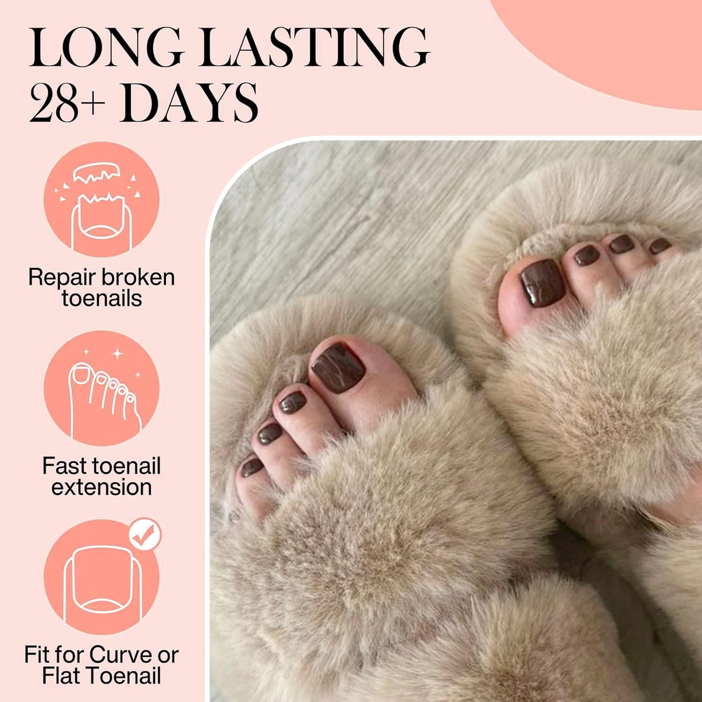 504pcs Toe Nail Press Ons: Squavol Toe Nail Tips Full Cover Fake Toenail, 15 Sizes Square Round Oval Press on Toenails for Women Big Wide Nail Extensions Home DIY Salon