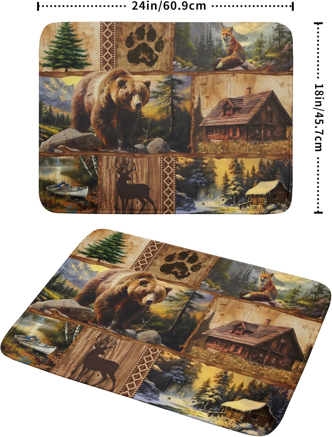 Bear Deer Fox Dish Drying Mat Rustic Cabin Lodge Dish Drainer Mats 18x24 Inch Absorbent Washable Dishes Rack Pad for Sink Kitchen Counter