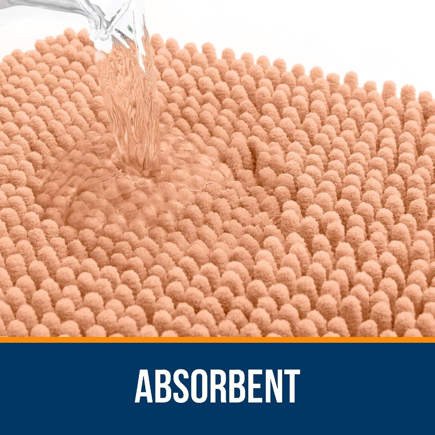 OLANLY Toilet Rugs U-Shaped 24x20, Extra Soft Absorbent Chenille Contour Bathroom Rugs for Toilet, Dry Quickly, Machine Washable, Non-Slip Bath Mat, Peach