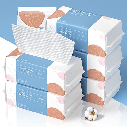 PoeticEHome Soft Dry Wipe 6 Pack, 100% Cotton Face Tissues, Lint Free Facial Cleansing Towels Disposable, Extra Thick Dry and Wet Use for Sensitive Skin, Makeup Removing, Surface Cleaning (600 Count)