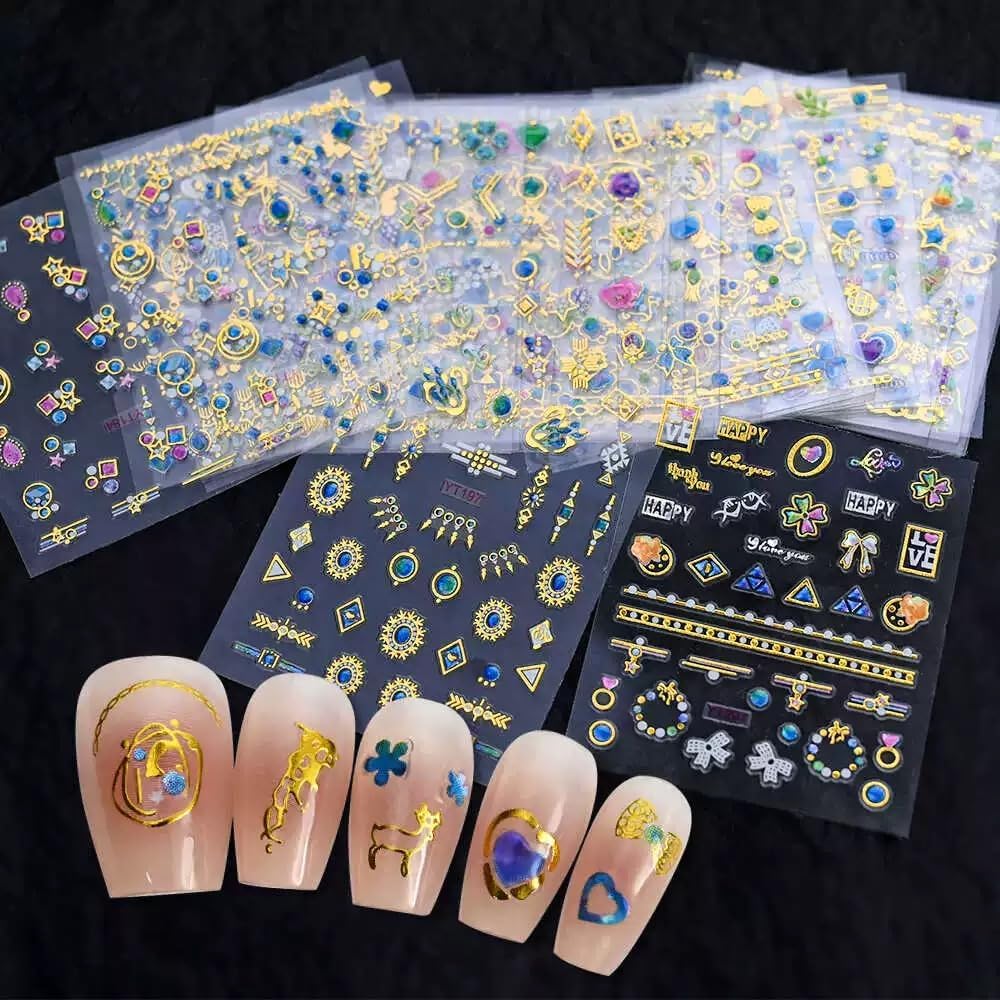 30 Sheets Gem Star Nail Stickers 3D Self Adhesive Luxury Blue Gems Theme Nail Art Charms Sticker Decals for Crafts Supplies Accessories (ST-BG)