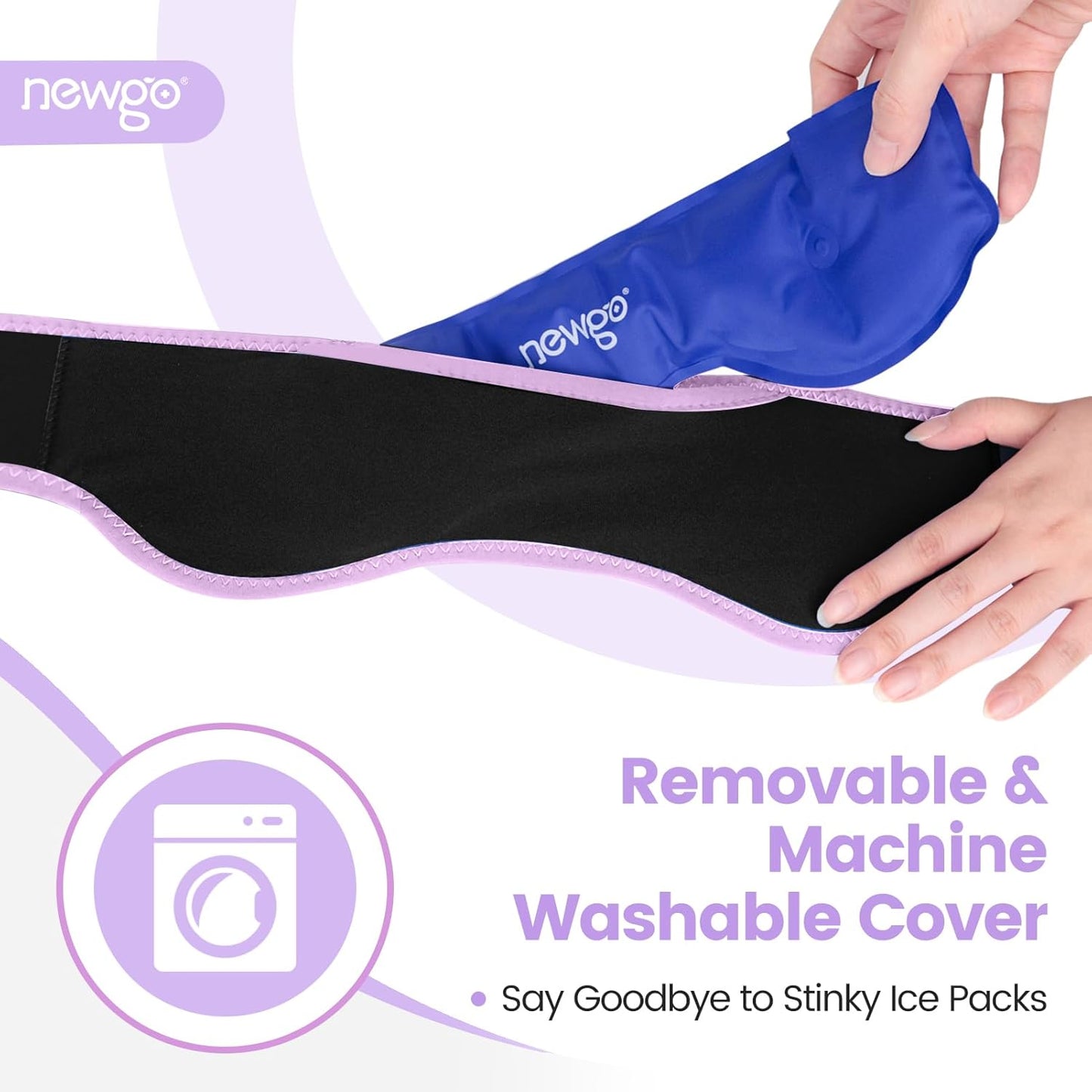 NEWGO Headache Ice Pack Head Wrap for Migraines, Cold Pack Head Ice Therapy Wrap for Headache Relief, Tension, Sinus Pain, Chemo, Head Injuries (Purple) 29.5" x 4.3"