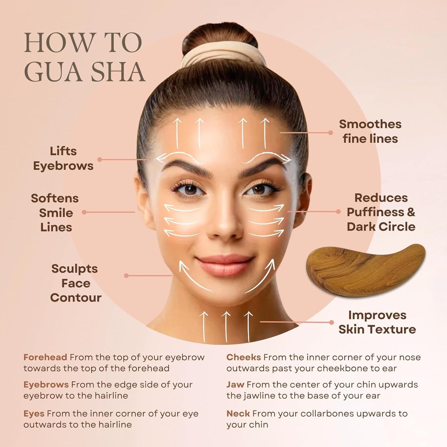 Teak Wood Gua Sha Facial Tool for Face and Body Massage, Anti-Aging Reduce Puffiness Wrinkles Shape Jawline Skincare Routine Treatment, Wooden Gua Sha Massager with Travel Pouch for Gift Set