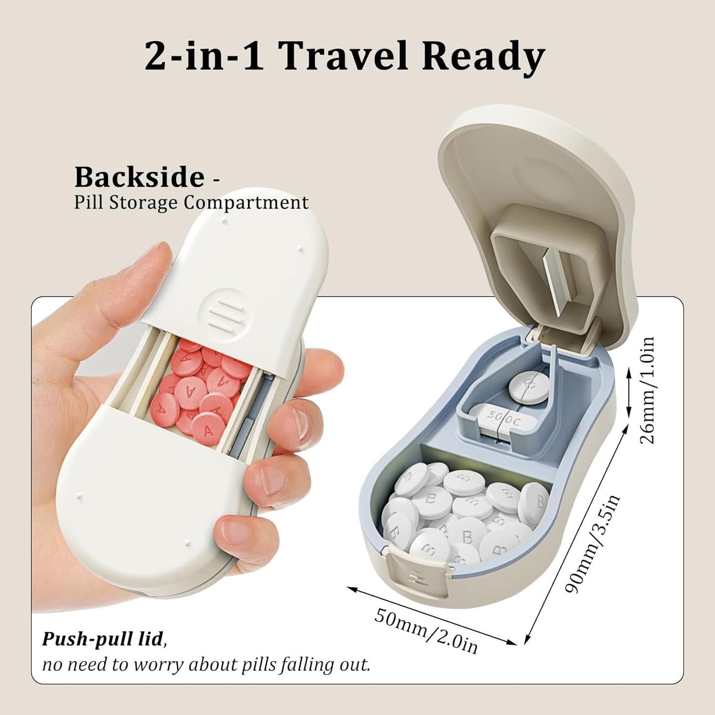 Pill Cutter Splitter for Small and Tiny Pills - Professional Pill Cutter for Small or Large Pills | Wrap-Around Blade Guard | Detachable Nonslip V-Shaped Pad | Easy Open | Back Storage, Cyan (White)