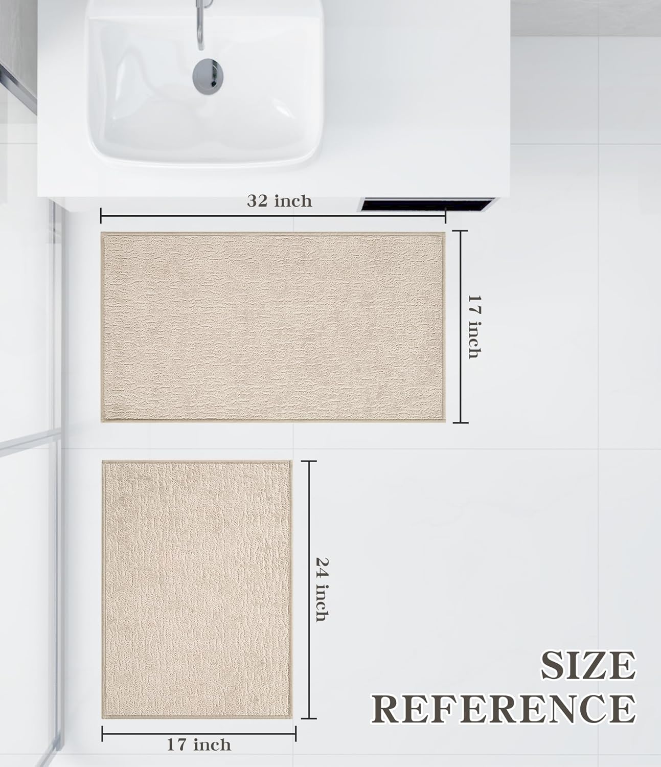 chakme Bathroom Rug Sets 2 Piece, Ultra Thin Bath Rug Set Quick Dry Bath Mat, Absorbent Bath Mat for Bathroom Non Slip Machine Washable, (Light Beige)