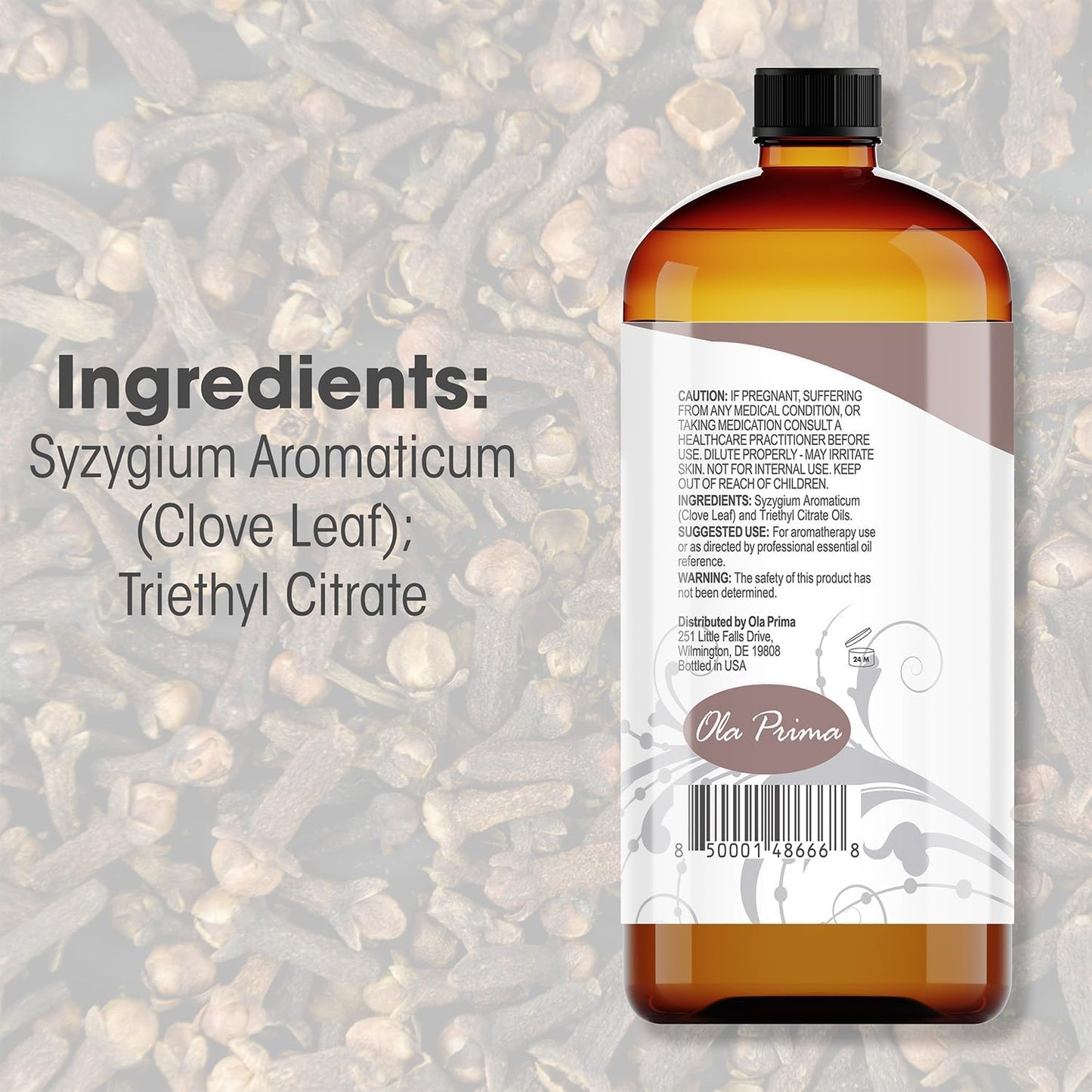 Ola Prima Clove Essential Oil for Aromatherapy, Diffuser, Soap, and Skin Moisturizer (16oz Bulk)